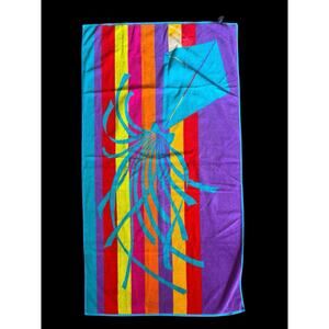 Vintage Terriville Beach Towel Kite Graphic 80s Colorful Cotton 28x56 Rainbow